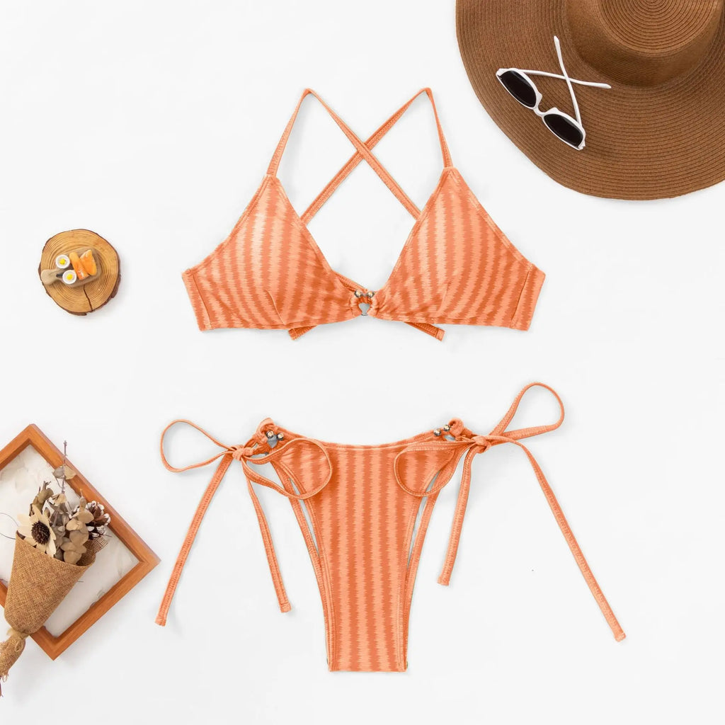 Jacquard Lace-up Swimsuit Women's Split Bikini Two-piece Set Femdelux