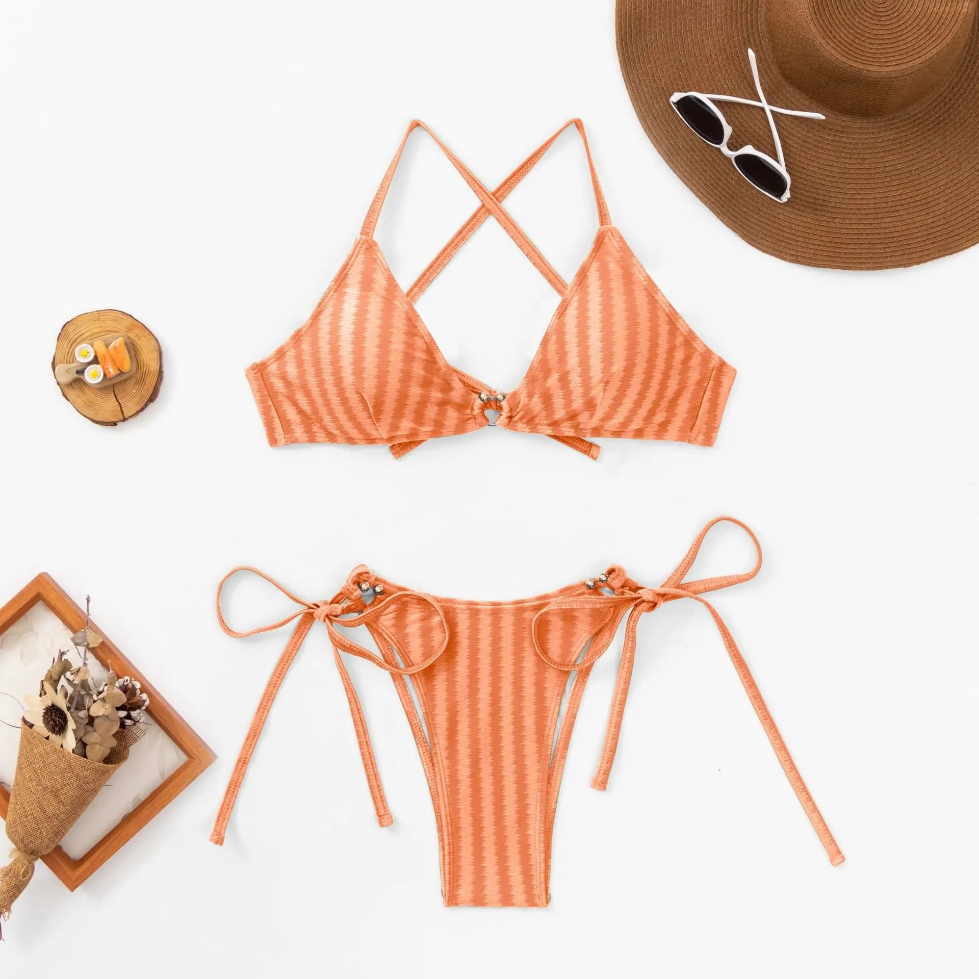 Jacquard Lace-up Swimsuit Women's Split Bikini Two-piece Set Femdelux