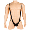 Men's Black Imitation Patent Leather PU Sexy One-piece Suspender T Pants Femdelux