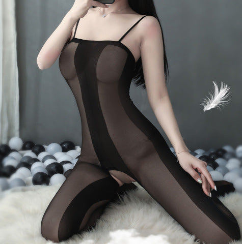 Transparent Sexy Seduction One-piece Garter Belt Stockings Mesh Bodysuit Femdelux